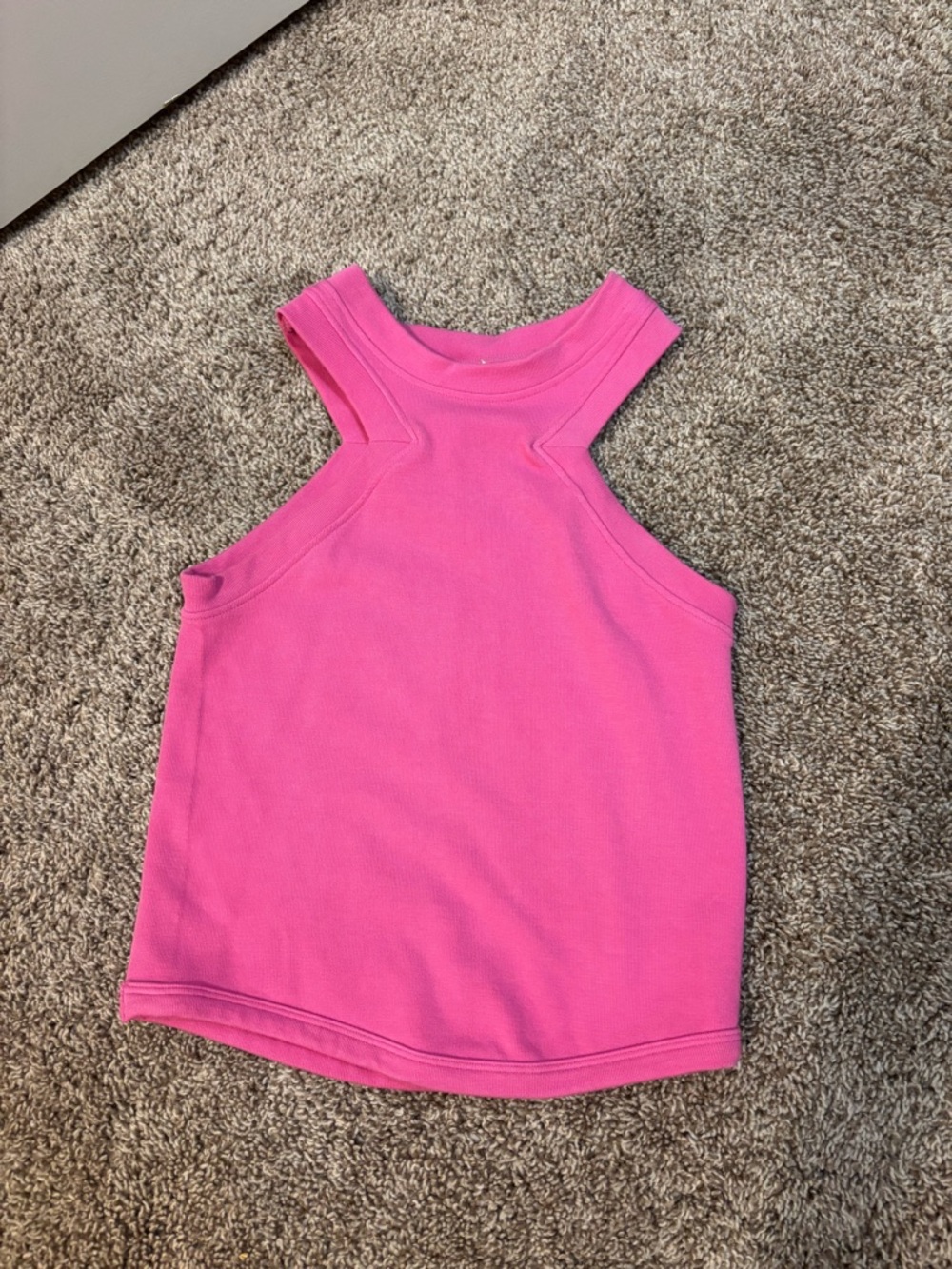 Ribbed High-Neck Tank Top in Bright Pink